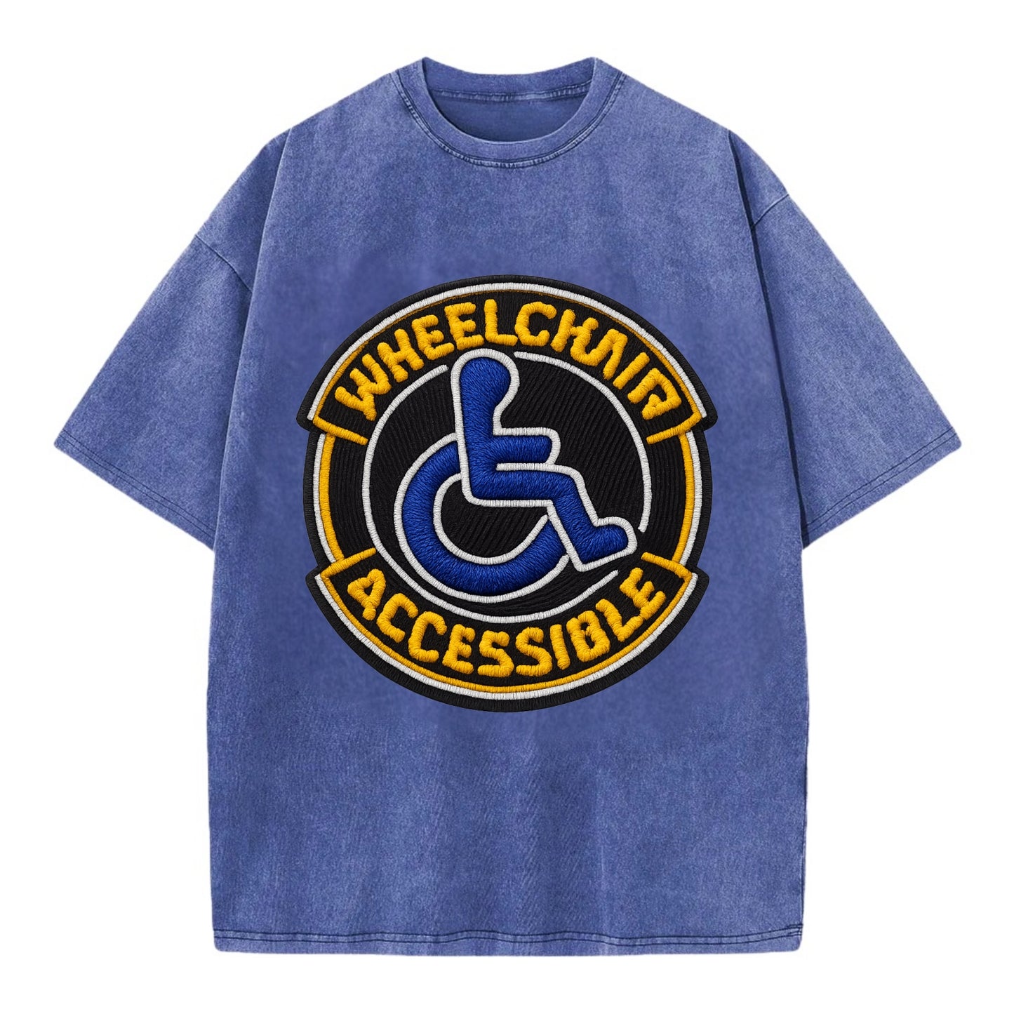 WHEELCHAIR ACCESSIBLE - accessibility symbol in blue , inclusion - Vintage T-shirt - Blue