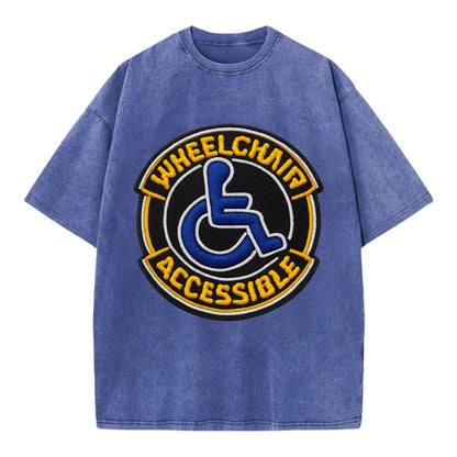 WHEELCHAIR ACCESSIBLE - accessibility symbol in blue , inclusion - Vintage T-shirt - Blue