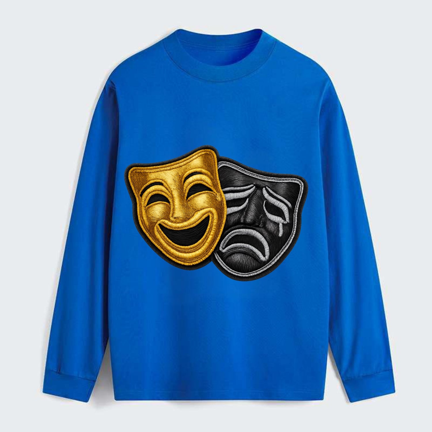 BROADWAY MASKS - comedy tragedy masks in gold and black , theater - Classic Long Sleeve Shirt - Blue