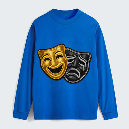 BROADWAY MASKS - comedy tragedy masks in gold and black , theater - Classic Long Sleeve Shirt - Blue