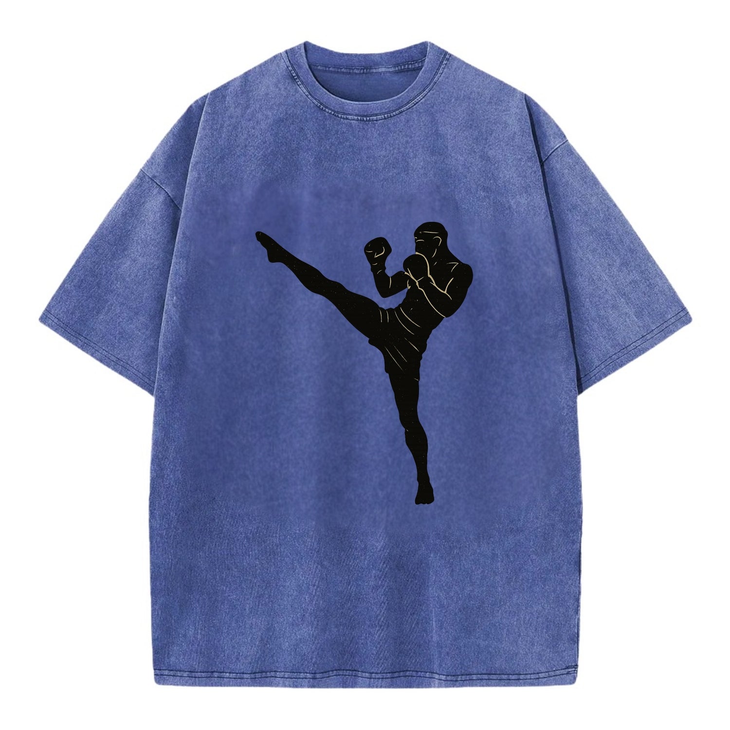 Kickboxer delivering roundhouse kick - Vintage T-shirt - Blue