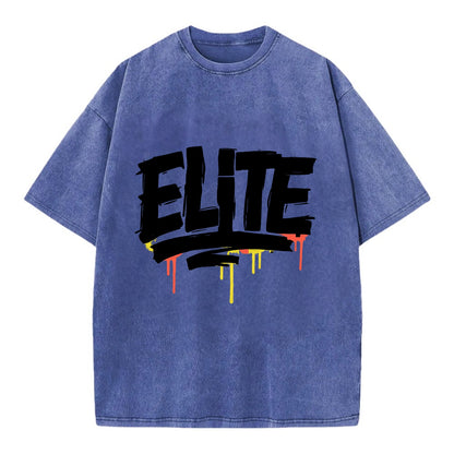 Bold typography design - "ELITE" - top tier, highest level - Vintage T-shirt - Blue
