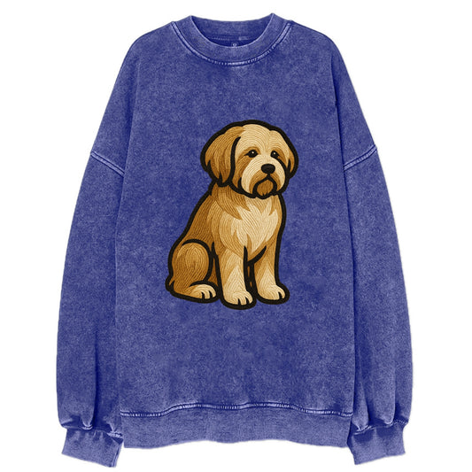 Tibetan Terrier - Gold and white embroidered sitting pose - Vintage Sweatshirt - Blue