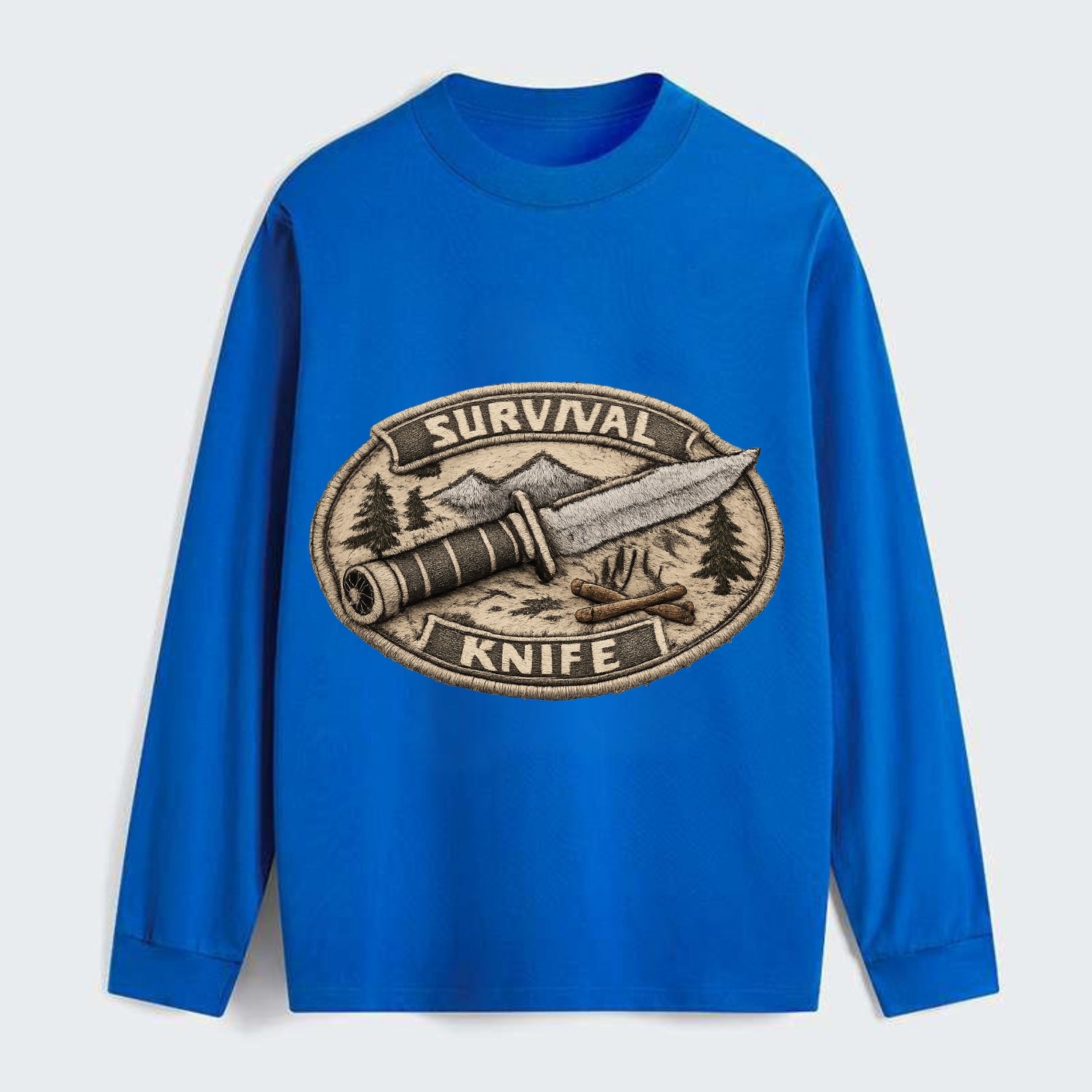 SURVIVAL KNIFE - fixed blade with compass in silver and black , - Classic Long Sleeve Shirt - Blue