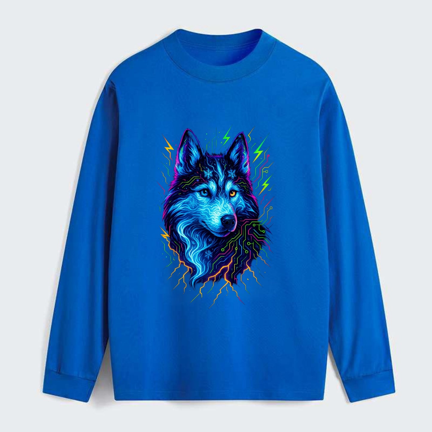 Siberian husky with ice-crystal flowing patterns, electric blue and - Classic Long Sleeve Shirt - Blue