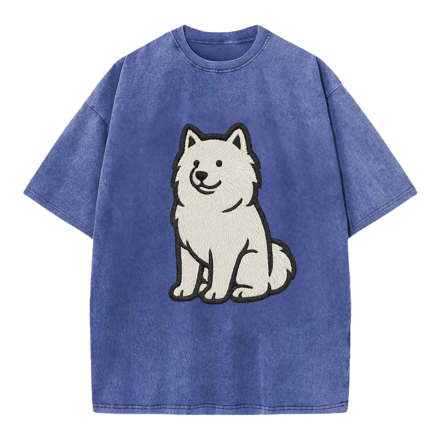 Samoyed - White fluffy embroidered desig Vintage T-shirt - Blue