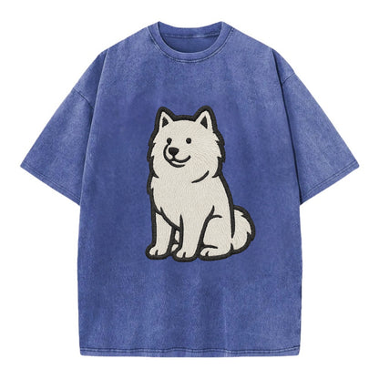 Samoyed - White fluffy embroidered desig Vintage T-shirt - Blue