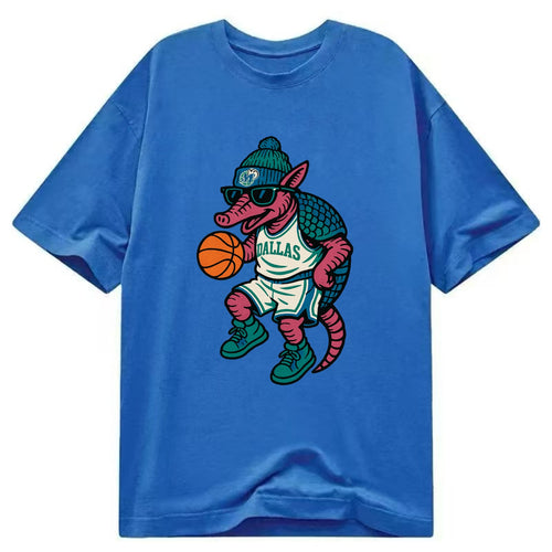 Dallas Armadillo wearing Mavericks beanie with cowboy hat patch and wayfarer - Classic T-shirt