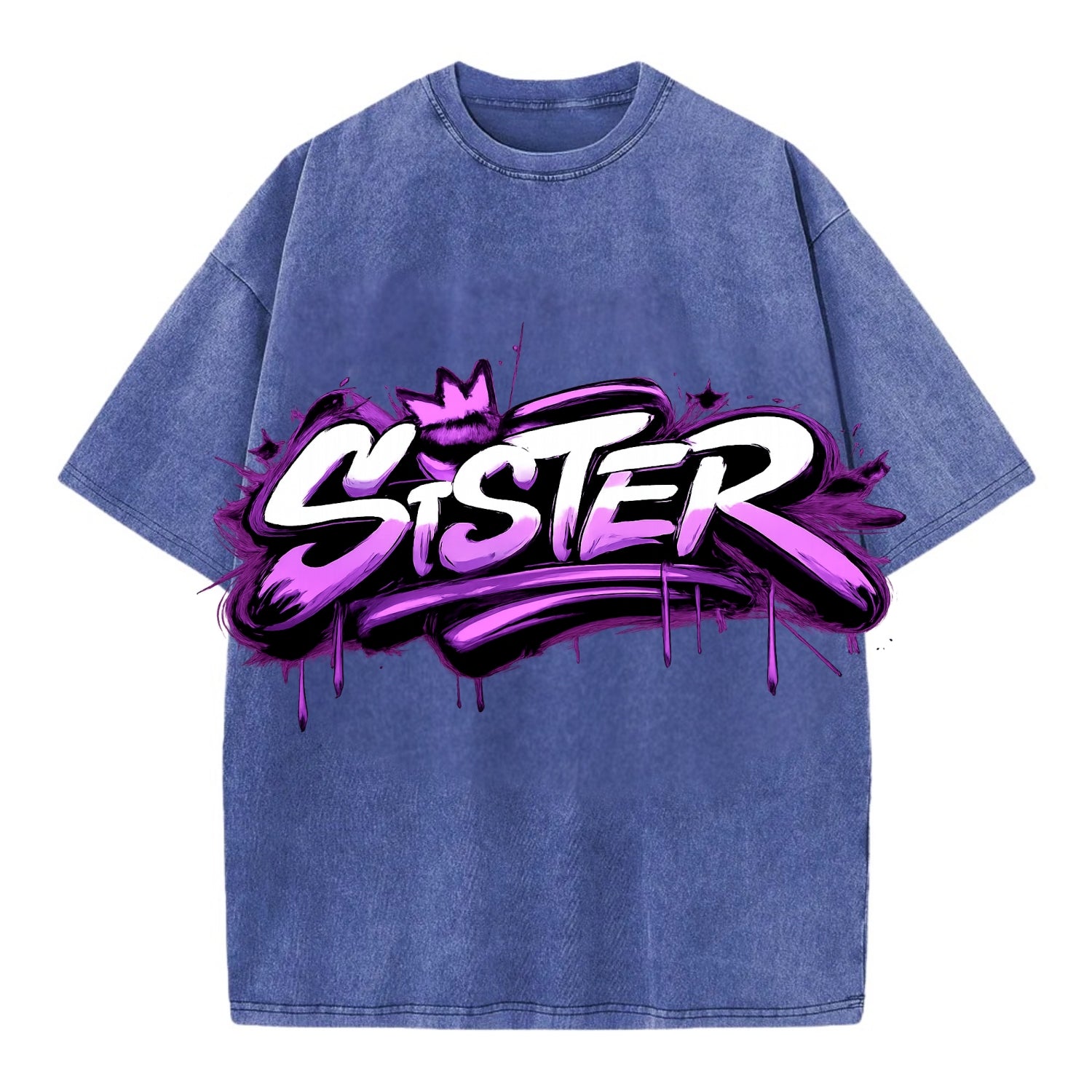 Bold typography design - "SISTER" - female bond, sisterhood - Vintage T-shirt - Blue