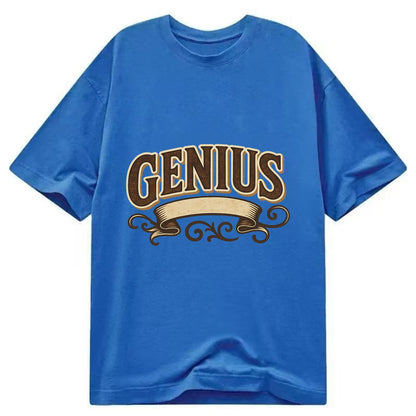 Bold typography design - "GENIUS" - exceptional intelligence, brilliance - Classic T-shirt - Blue