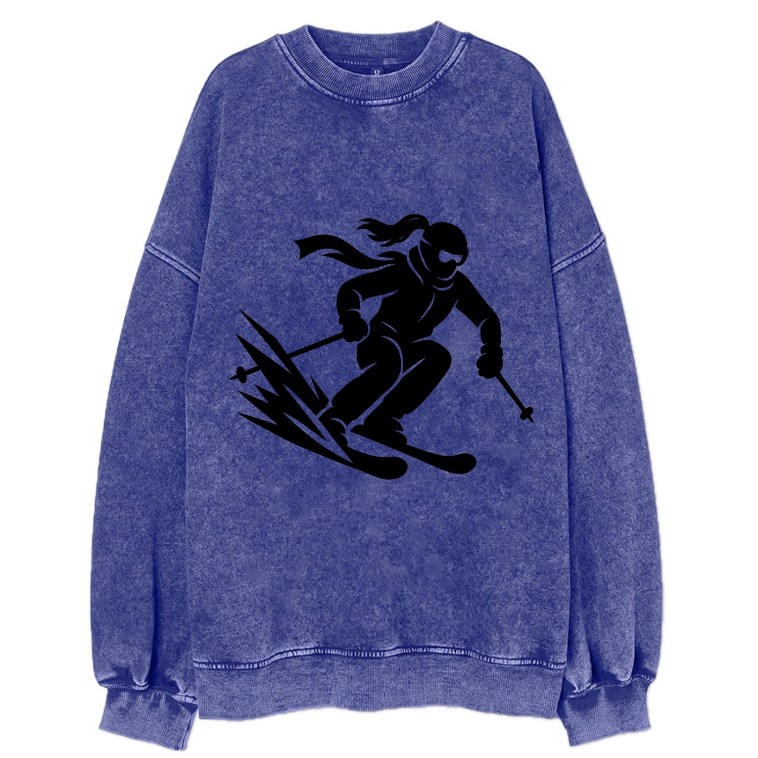 Skier carving down snowy slope - Vintage Sweatshirt - Blue