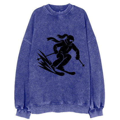 Skier carving down snowy slope - Vintage Sweatshirt - Blue