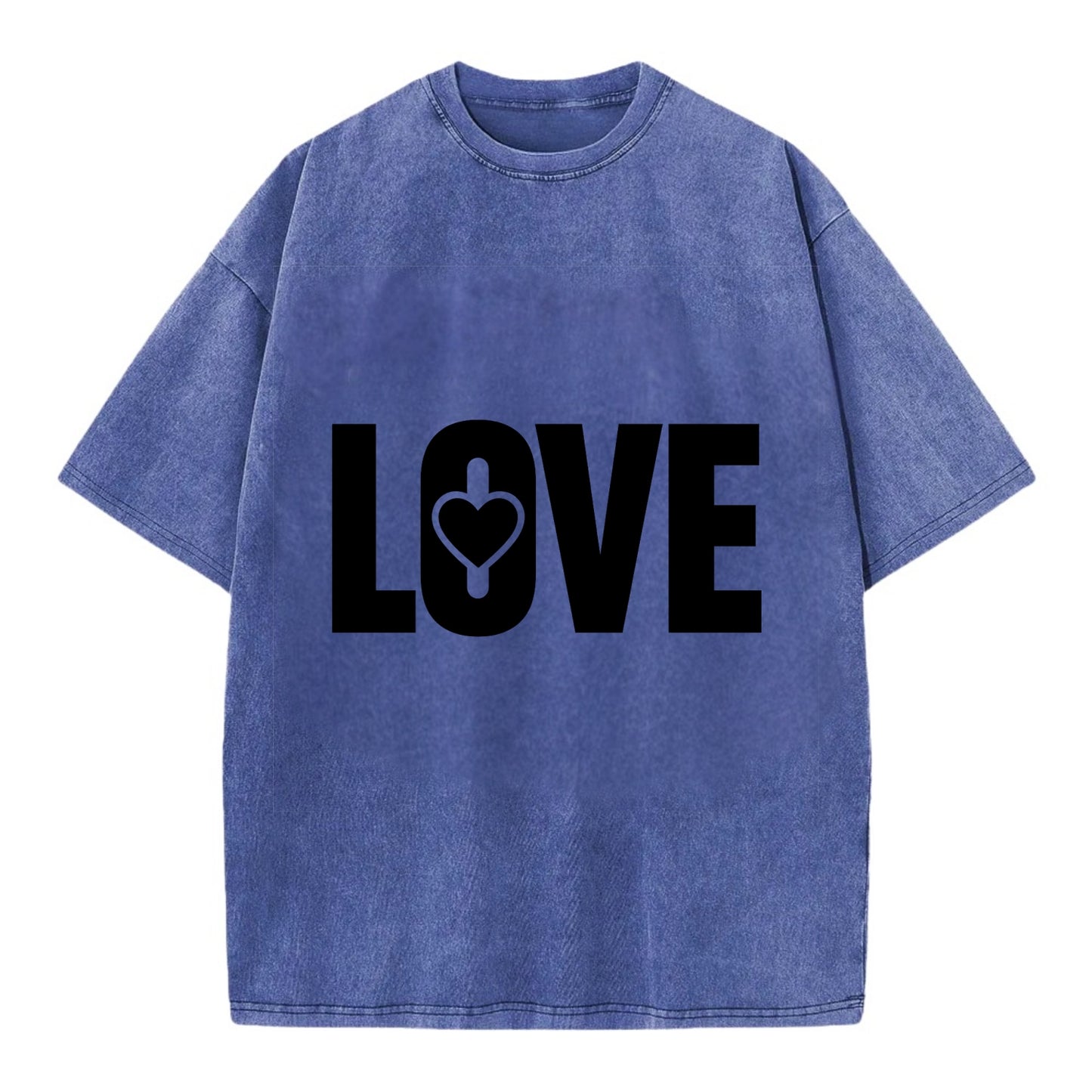 Bold typography design - "LOVE" - universal connection, heart centered - Vintage T-shirt - Blue