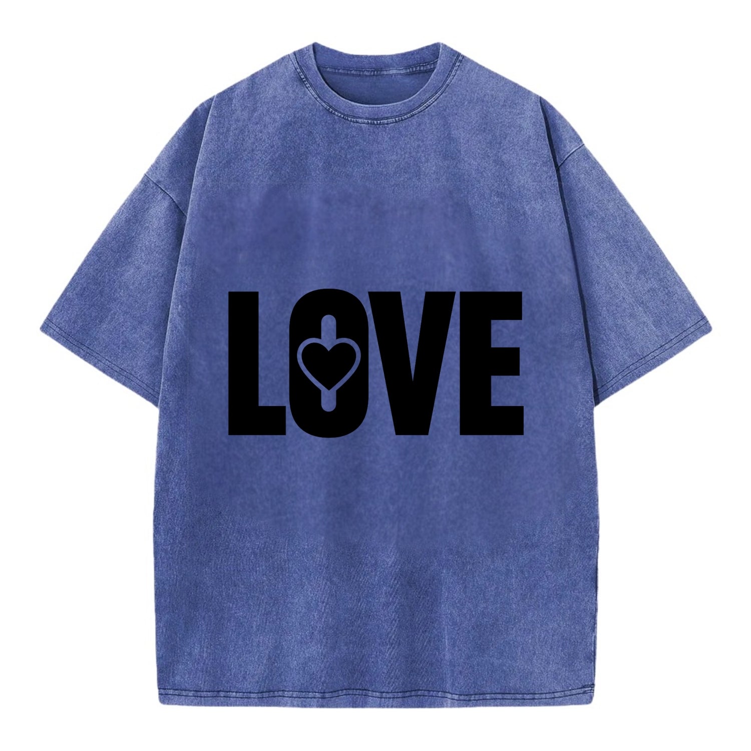 Bold typography design - "LOVE" - universal connection, heart centered - Vintage T-shirt - Blue