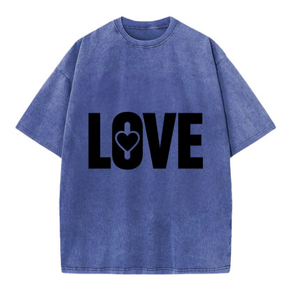 Bold typography design - "LOVE" - universal connection, heart centered - Vintage T-shirt - Blue