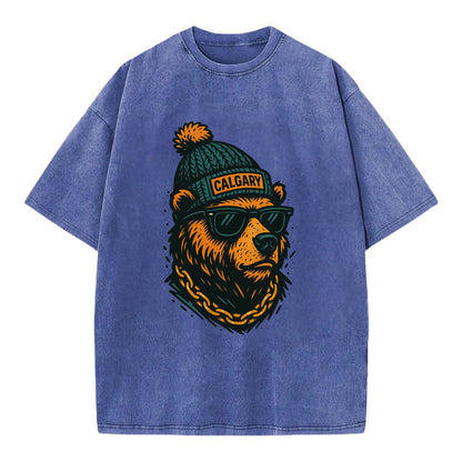 Calgary Grizzly Bear wearing Calgary bea - Vintage T-shirt - Blue