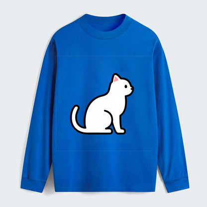 Domestic Shorthair - White classic flat side profile - Classic Long Sleeve Shirt - Blue