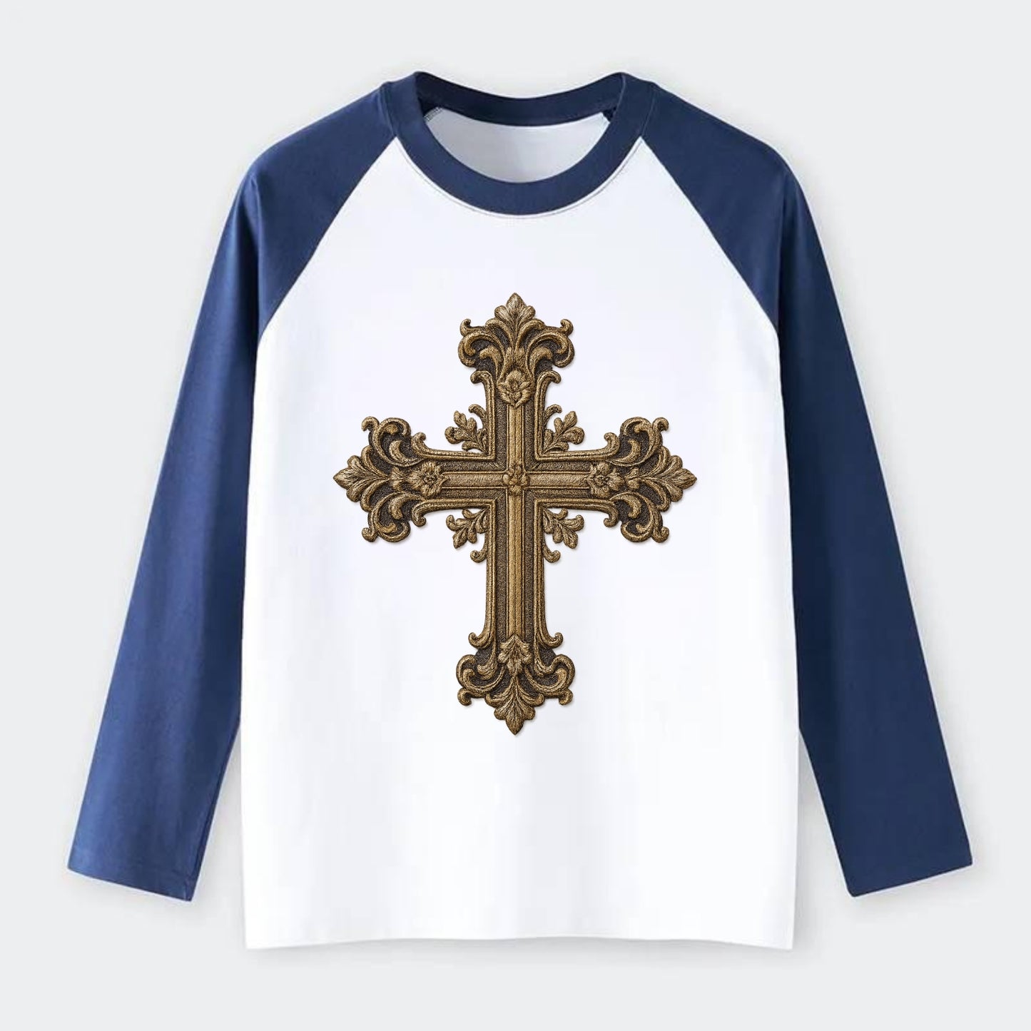 Victorian Cross  - Raglan Long Sleeve T-Shirt - Blue