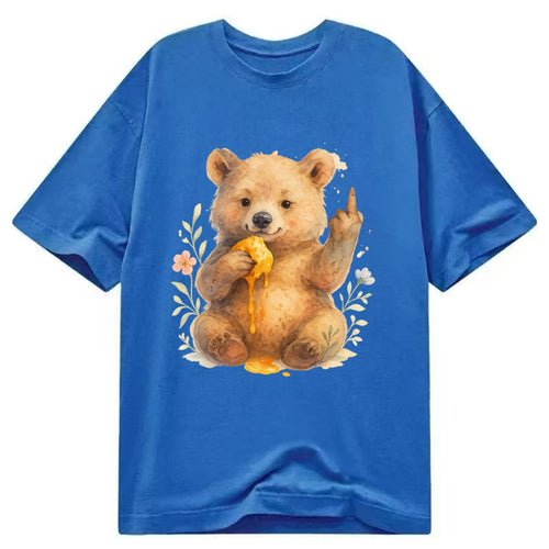 chubby bear cub eating dripping honey, sticky paw up with middle finger - Classic T-shirt