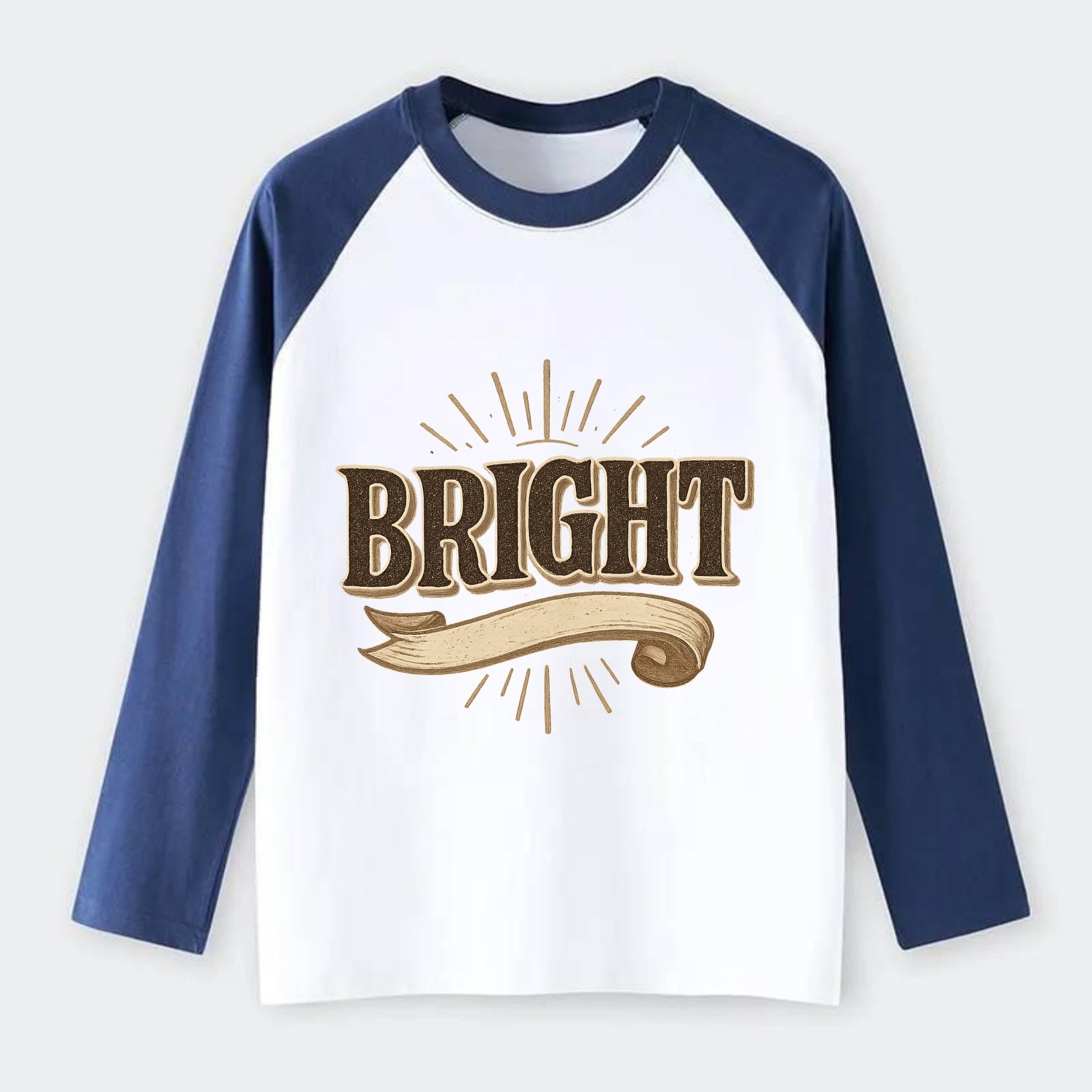 Bold typography design - "BRIGHT" - intelligent, shining - Raglan Long Sleeve T-Shirt - Blue