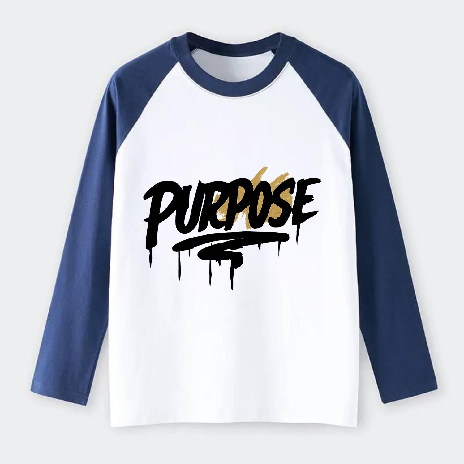 Bold typography design - "PURPOSE" - reason for being - Raglan Long Sleeve T-Shirt - Blue