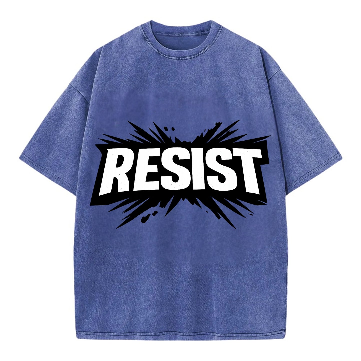 Bold typography design - "RESIST" - fighting back, standing against - Vintage T-shirt - Blue