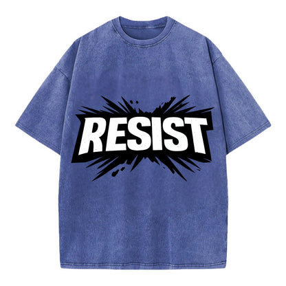 Bold typography design - "RESIST" - fighting back, standing against - Vintage T-shirt - Blue