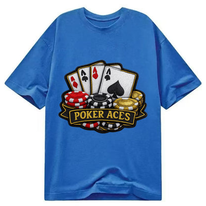 Embroidered patch design - POKER ACES - four aces with chips in red, black and - Classic T-shirt - Blue
