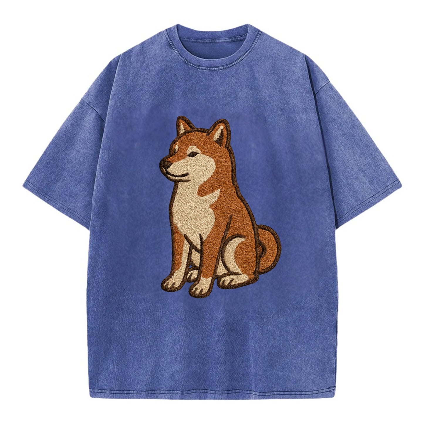 Shiba Inu - Red sesame embroidered sitti Vintage T-shirt - Blue