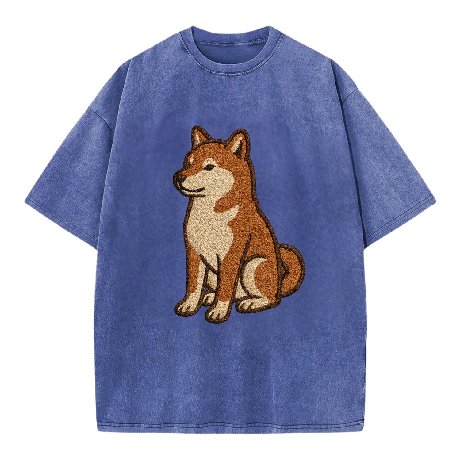 Shiba Inu - Red sesame embroidered sitti Vintage T-shirt - Blue