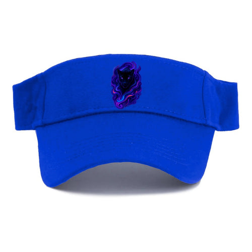 Sleek black panther emerging from swirls of deep purple and electric blue, shadow-like - Visor