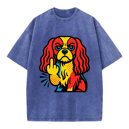 Cavalier King Charles Spaniel with long ears, regal paw giving finger - Vintage T-shirt - Blue