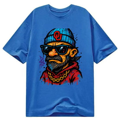 Norman Sooner wearing Oklahoma beanie with OU patch - Classic T-shirt - Blue