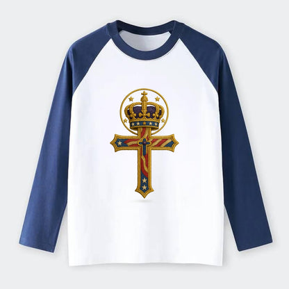 Cross and Crown  - Raglan Long Sleeve T-Shirt - Blue
