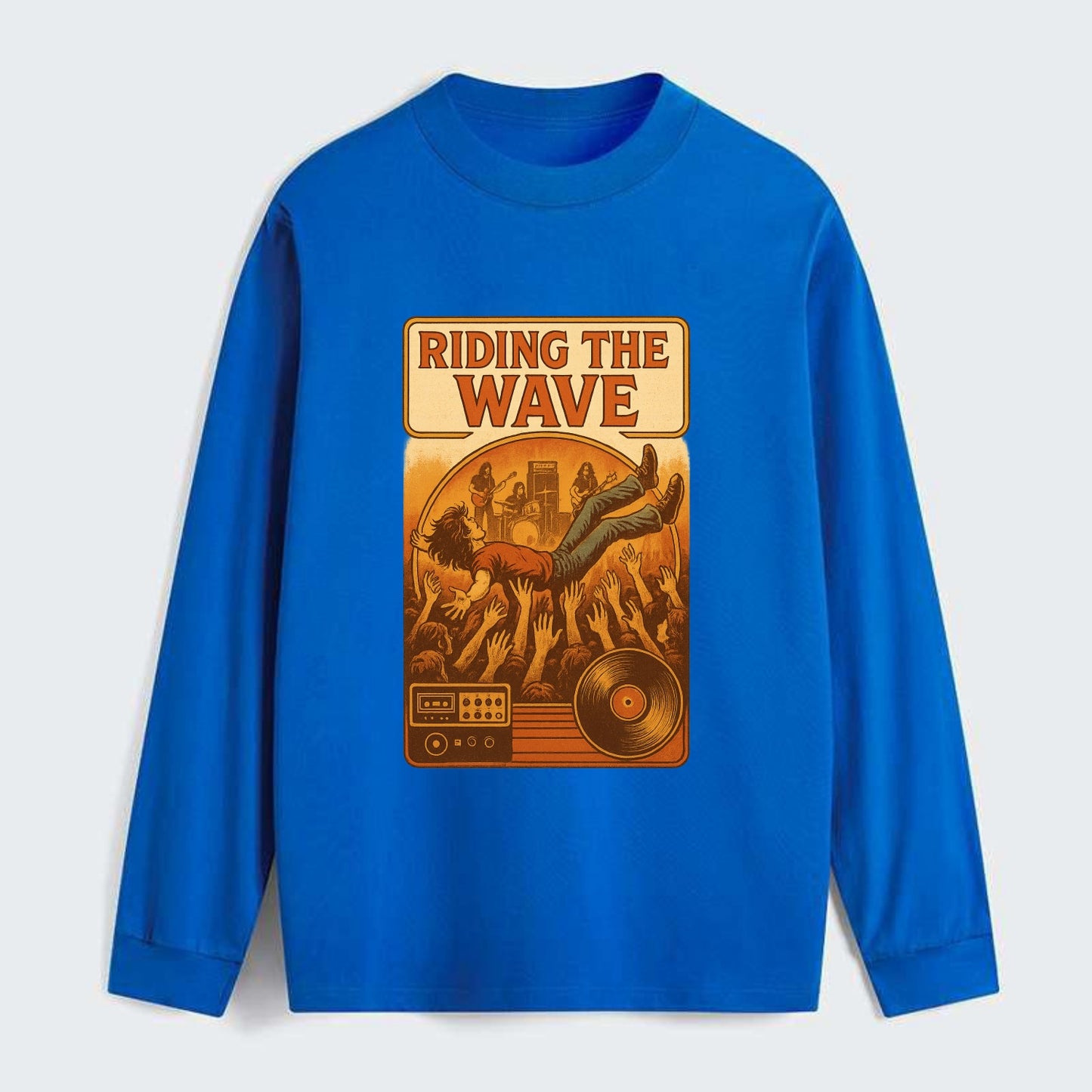 Crowd surfing at packed concert - "Riding the Wave" - concert energy - Classic Long Sleeve Shirt - Blue