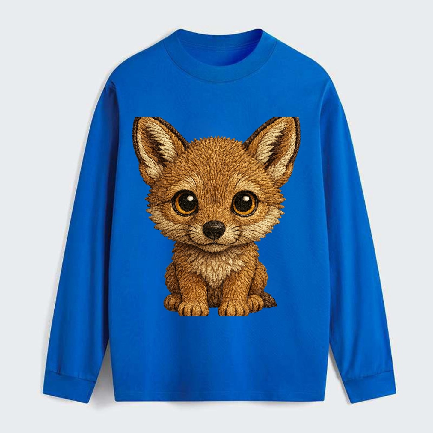 Baby Coyote Pup - tan fur, large ears, golden eyes, front-facing, - Classic Long Sleeve Shirt - Blue