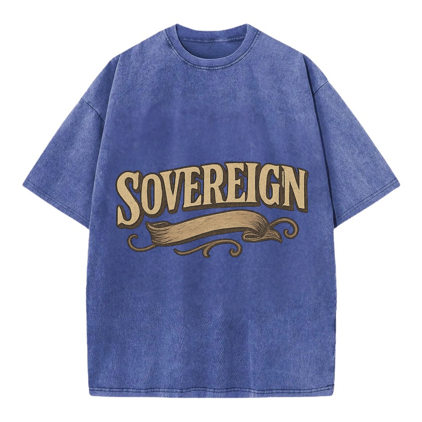 Bold typography design - "SOVEREIGN" - self-ruled, autonomous, in control - Vintage T-shirt - Blue