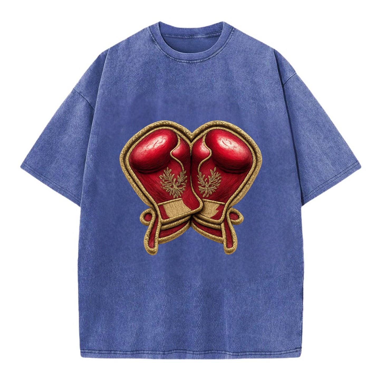 Embroidered patch design - BOXING GLOVES - red boxing gloves crossed in crimson - Vintage T-shirt - Blue