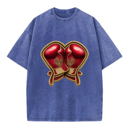 Embroidered patch design - BOXING GLOVES - red boxing gloves crossed in crimson - Vintage T-shirt - Blue