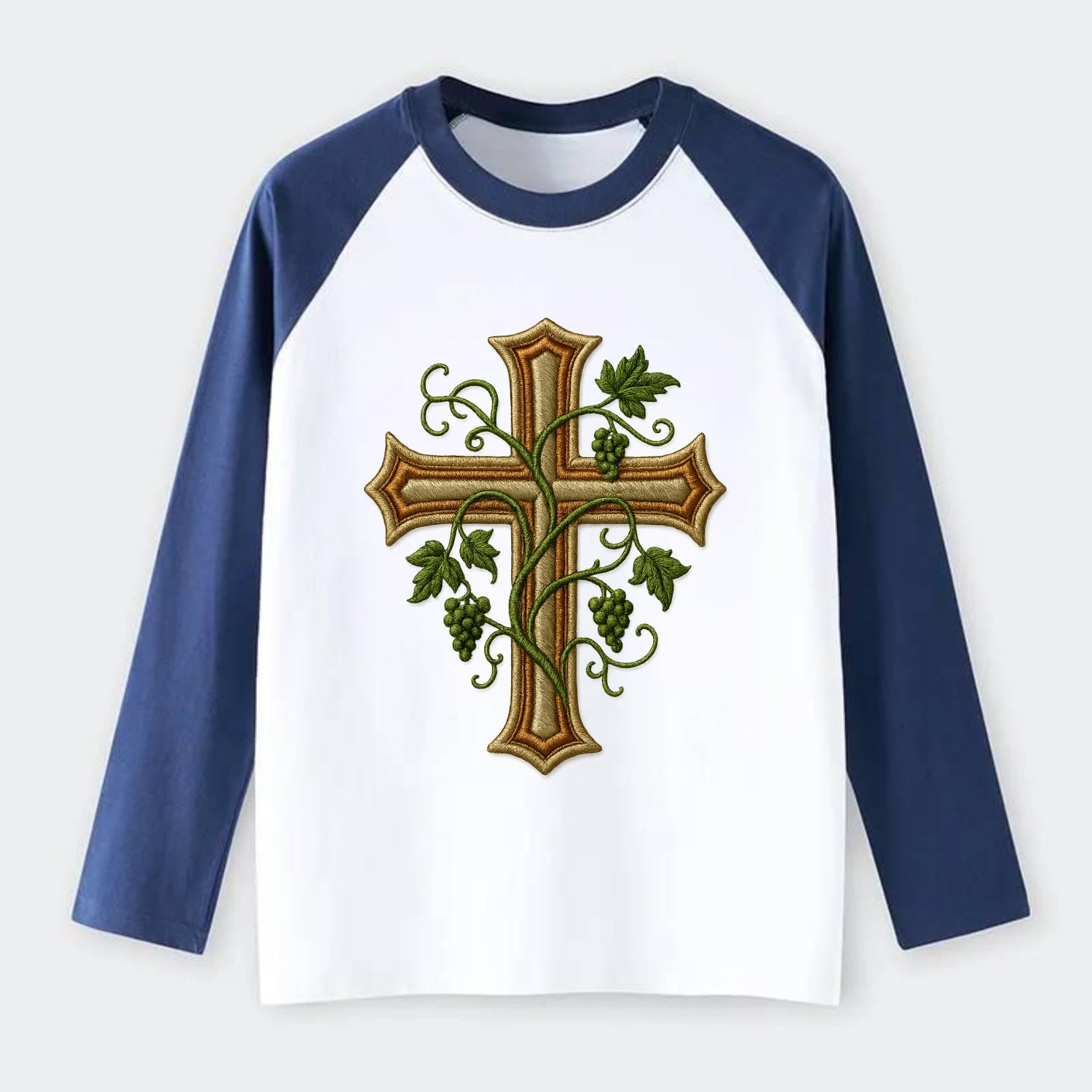 Vine Cross  - Raglan Long Sleeve T-Shirt - Blue