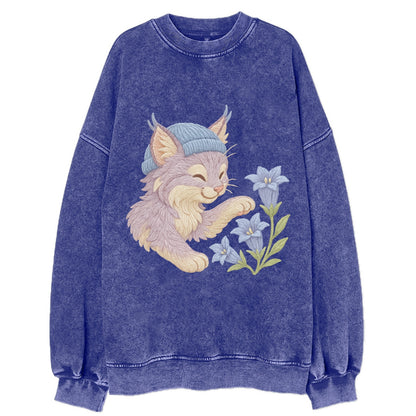 Lynx and Gentian  - Vintage Sweatshirt - Blue