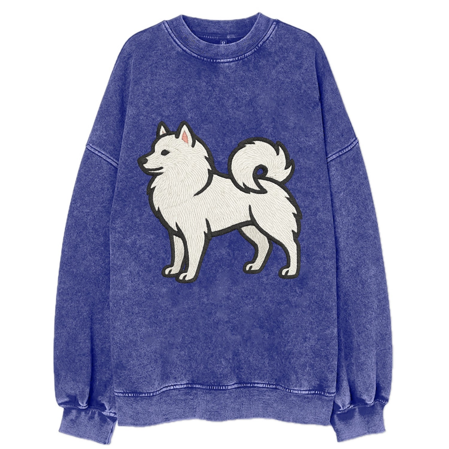 American Eskimo Dog - White spitz embroidered standing design - Vintage Sweatshirt - Blue