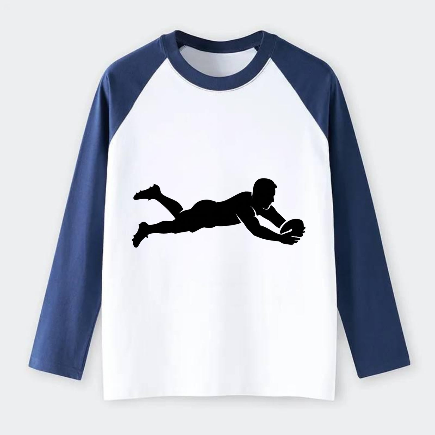Rugby player diving for try - Raglan Long Sleeve T-Shirt - Blue