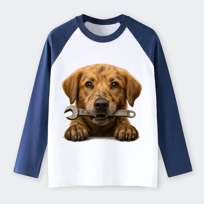 Mechanic Dog  - Raglan Long Sleeve T-Shirt - Blue