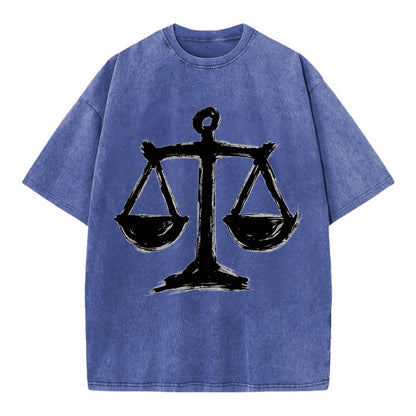Scales of justice - equality and fairness bold ink style - Vintage T-shirt - Blue