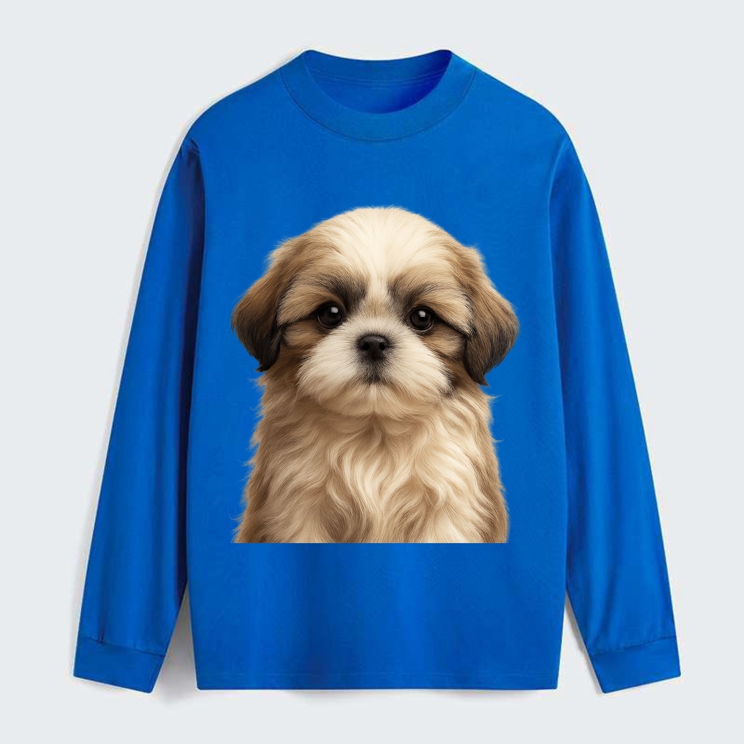 Baby Shih Tzu Puppy - long flowing coat, flat face, big dark eyes, - Classic Long Sleeve Shirt - Blue