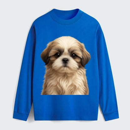 Baby Shih Tzu Puppy - long flowing coat, flat face, big dark eyes, - Classic Long Sleeve Shirt - Blue
