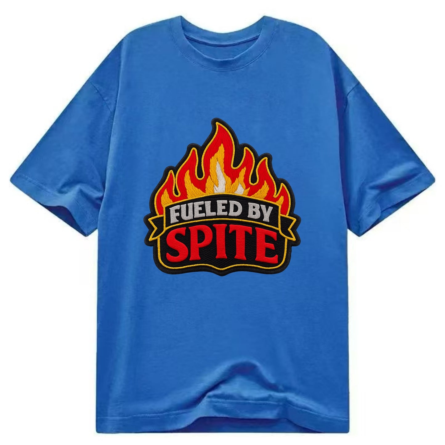 FUELED BY SPITE - fire with text in black and red , petty motivation - Classic T-shirt - Blue