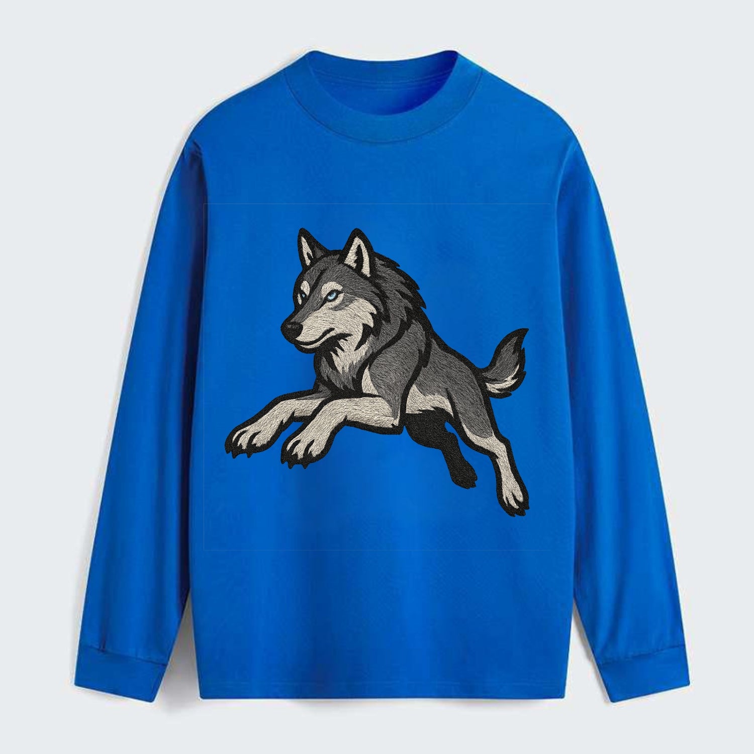 Wolf Leaping Action  - Classic Long Sleeve Shirt - Blue