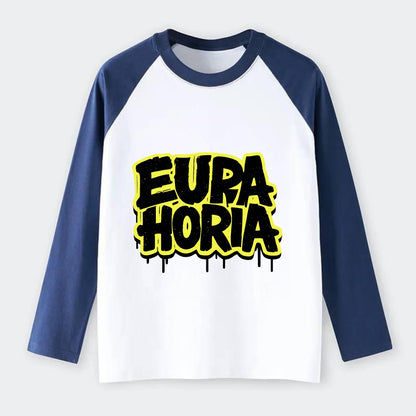 Bold typography design - "EUPHORIA" - intense happiness, ecstasy - Raglan Long Sleeve T-Shirt - Blue